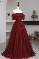 A Line Prom Dress Burgundy Prom Dress Tulle Long Formal Gown Evening Dress
