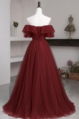 A Line Prom Dress Burgundy Prom Dress Tulle Long Formal Gown Evening Dress