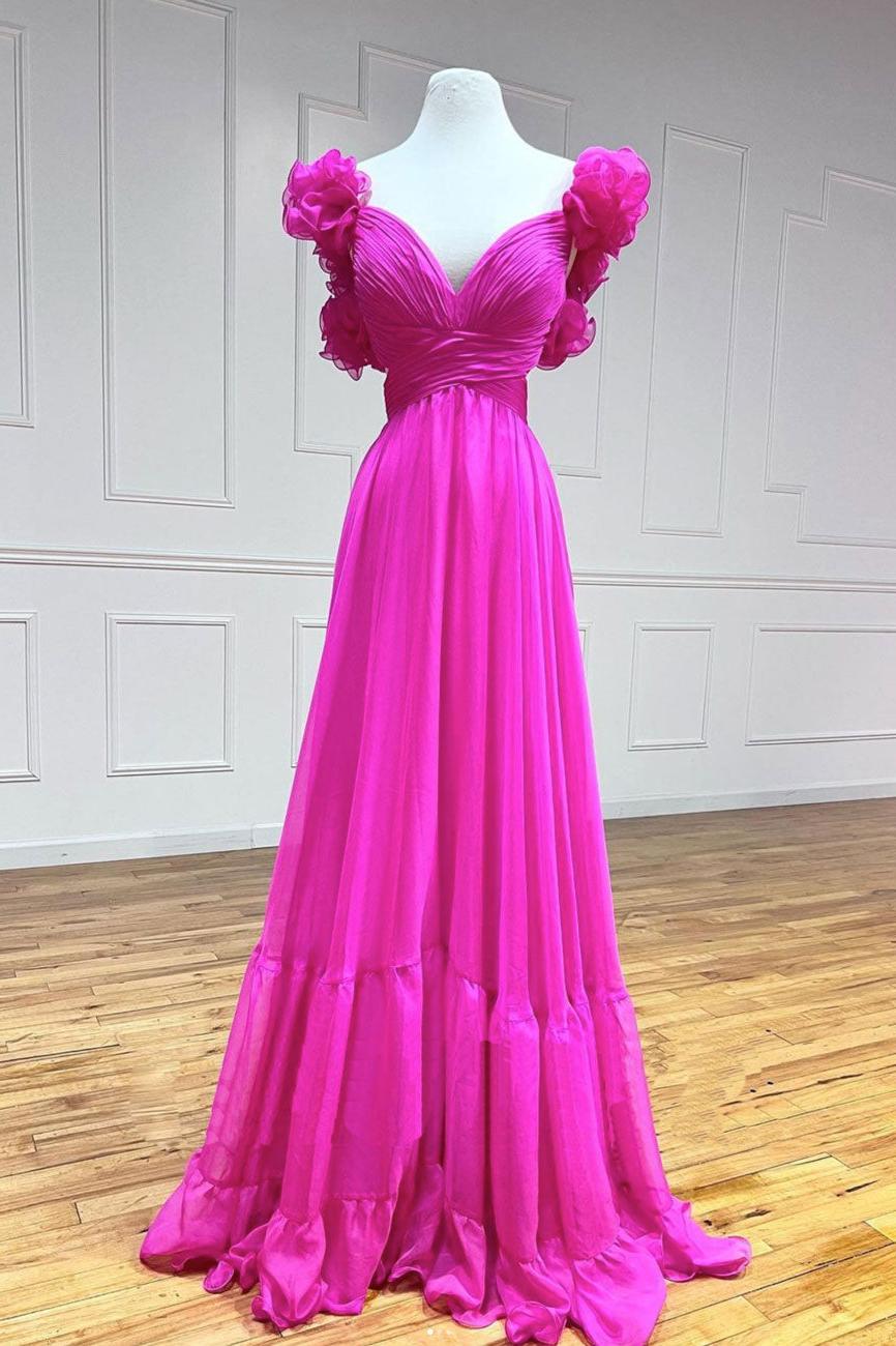 A Line Prom Dress Fuchsia Long Backless Formal Dress Evening Dress