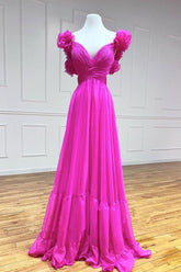 A Line Prom Dress Fuchsia Long Backless Formal Dress Evening Dress