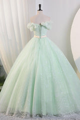 A Line Prom Dress Off the Shoulder Green Long Sweet 16 Dress Evening Dress
