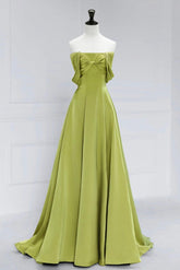A Line Prom Dress Off the Shoulder Satin Green Long Formal Dress Evening Dress