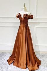A Line Prom Dress Off the Shoulder Satin Long Simple Evening Dress