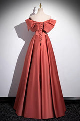 A Line Prom Dress Off the Shoulder Satin Long Watermelon Red Formal Dress Evening Dress