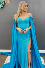 A Line Prom Dress Off the Shoulder Yellow Long Evening Dress with Slit