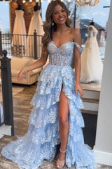 A Line Prom Dress Princess Off the Shoulder Corset with Lace Evening Dress