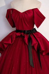 A Line Prom Dress Satin Burgundy Long Evening Dress