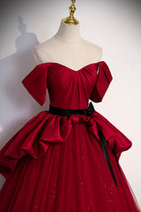 A Line Prom Dress Satin Burgundy Long Evening Dress