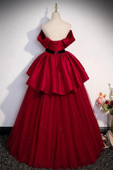 A Line Prom Dress Satin Burgundy Long Evening Dress