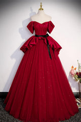 A Line Prom Dress Satin Burgundy Long Evening Dress