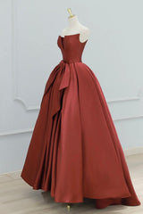 A Line Prom Dress Satin Burgundy Long Formal Gown Evening Dress