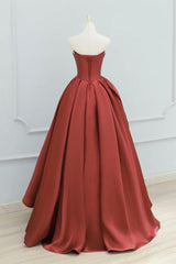 A Line Prom Dress Satin Burgundy Long Formal Gown Evening Dress