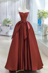 A Line Prom Dress Satin Burgundy Long Formal Gown Evening Dress