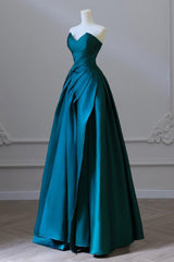 A Line Prom Dress Satin Green Long Formal Dress Evening Dress