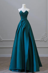 A Line Prom Dress Satin Green Long Formal Dress Evening Dress
