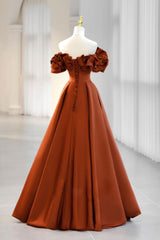 A Line Prom Dress Satin Orange Long Formal Evening Dress