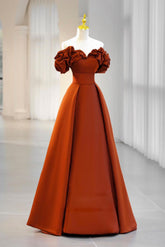 A Line Prom Dress Satin Orange Long Formal Evening Dress