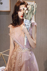 A Line Prom Dress Scoop Neck Sequin Pink Long Formal Graduation Evening Gown Evening Dress