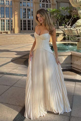 A Line Prom Dress Sleeveless Spaghetti Straps Formal Dress With Lace Appliques