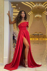 A Line Prom Dress Sleeveless Strapless Satin Formal Dress