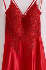 A Line Prom Dress Spaghetti Straps Corset Back Elegant Evening Dress with Split