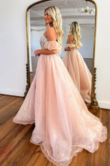 A Line Prom Dress Strapless Blush Corset Organza Evening Dress