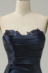 A Line Prom Dress Sweetheart Black Long Evening Dress with Split Front
