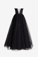 A Line Prom Dress Sweetheart Collar Corset Tulle Elegant Evening Dress with Split