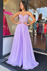 A Line Prom Dress Sweetheart Neck Chiffon Evening Dress with Puff Sleeves