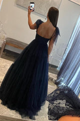 A Line Prom Dress Sweetheart Neck Dot Tulle Evening Dress