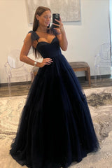 A Line Prom Dress Sweetheart Neck Dot Tulle Evening Dress