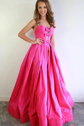 A Line Prom Dress Sweetheart Neck Fuchsia Prom Dress Satin Evening Dress