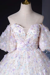 A Line Prom Dress Sweetheart Neck Tulle Lace Light Purple Long Formal Gown Evening Dress