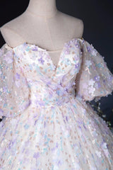 A Line Prom Dress Sweetheart Neck Tulle Lace Light Purple Long Formal Gown Evening Dress