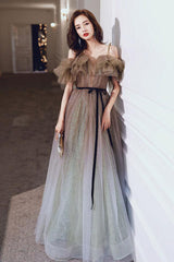 A Line Prom Dress Tulle Long Formal Party Dress Evening Dress