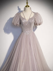 A Line Prom Dress Tulle Sequin Long Formal Party Dress Evening Dress