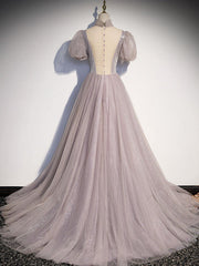 A Line Prom Dress Tulle Sequin Long Formal Party Dress Evening Dress