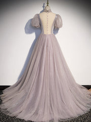 A Line Prom Dress Tulle Sequin Long Formal Party Dress Evening Dress