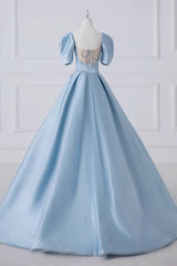 A Line Satin Blue Prom Dress Long Formal Dress Evening Dress