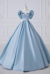 A Line Satin Blue Prom Dress Long Formal Dress Evening Dress