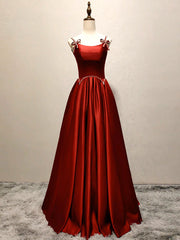 A Line Satin Burgundy Prom Dress Long Formal Dress Evening Dress