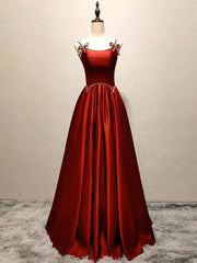 A Line Satin Burgundy Prom Dress Long Formal Dress Evening Dress