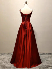 A Line Satin Burgundy Prom Dress Long Formal Dress Evening Dress