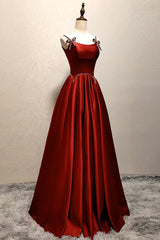 A Line Satin Burgundy Prom Dress Long Formal Dress Evening Dress