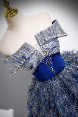 A Line Shiny Sequin Blue Prom Dress Long Formal Evening Dress