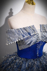 A Line Shiny Sequin Blue Prom Dress Long Formal Evening Dress