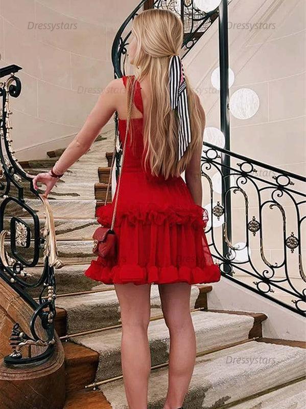 Dressystars A-Line Spaghetti Straps Ruffles Short Homecoming Dress