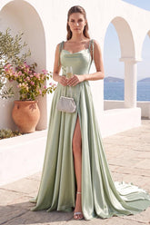 A-Line Spaghetti Straps Sleeveless Long Silk Like Satin Bridesmaid Dresses