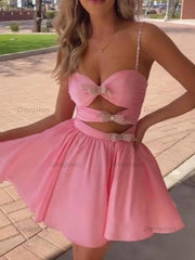Dressystars A-Line Spaghetti Straps lllusion Empire Satin Homecoming Dress