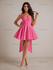 Dressystars A-Line Square Neck Pleated Homecoming Dresses Mini Cocktail Dress with Bow
